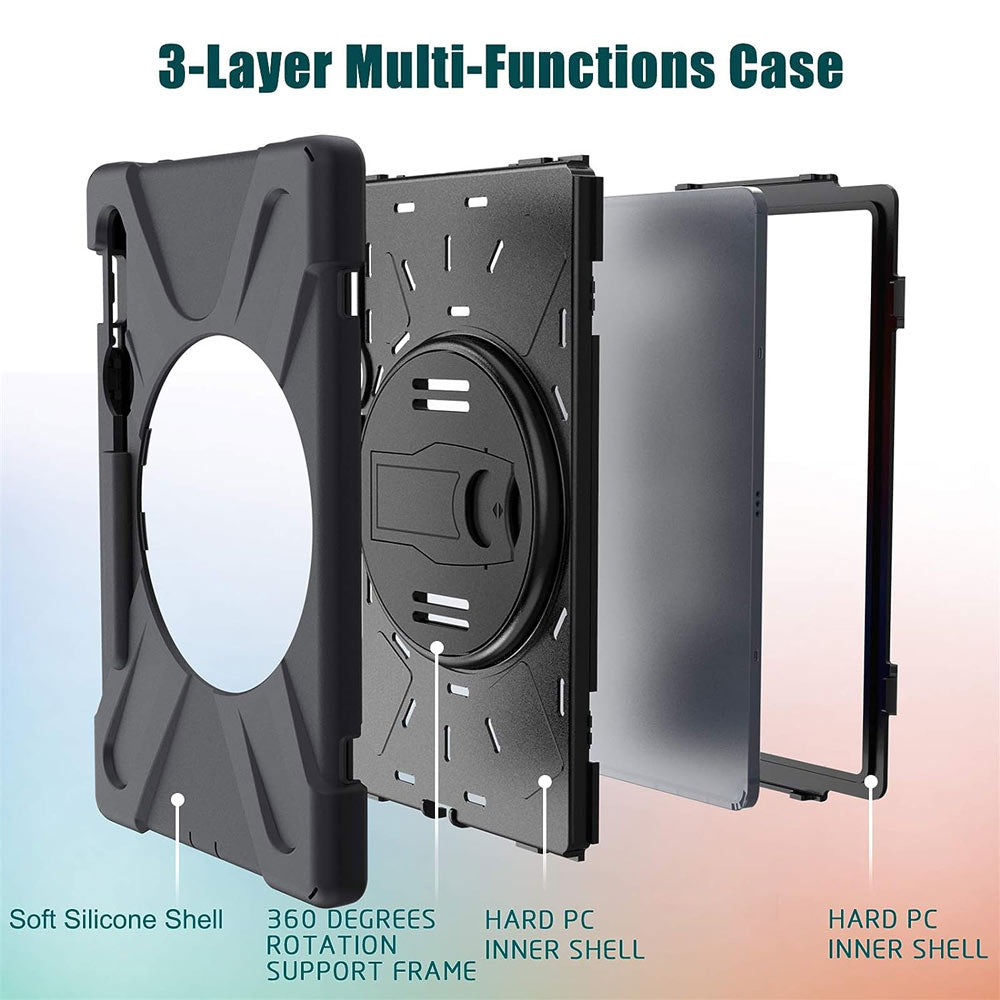 ARMOR-X Samsung Galaxy Tab S9 SM-X710 / X716 ultra 3 layers protective case. heavy duty rugged case. Full protection cover.