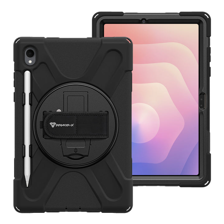 ARMOR-X Samsung Galaxy Tab S11 SM-X730 / X736 / X738 ultra 3 layers shockproof rugged case with hand strap and kick-stand. heavy duty rugged case.