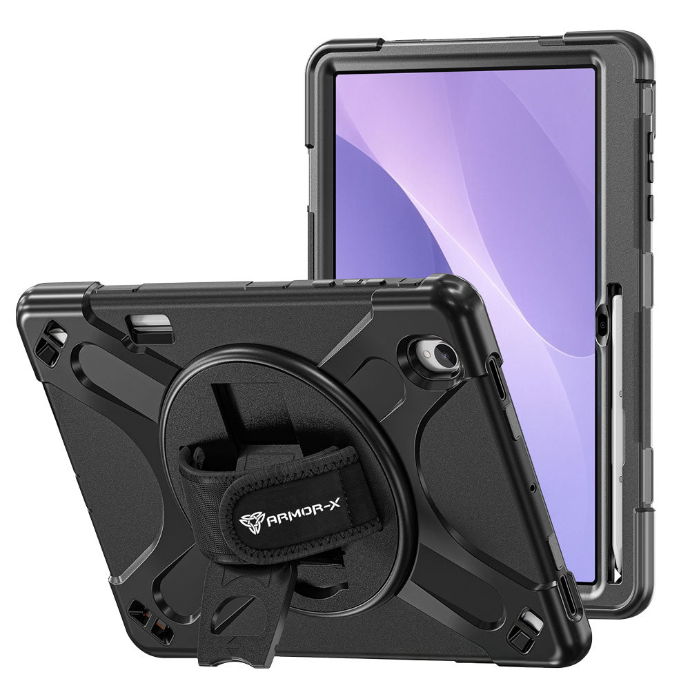 ARMOR-X Samsung Galaxy Tab S12+ S12 Plus SM-X840 / X846 / X848 ultra 3 layers shockproof rugged case with hand strap and kick-stand. heavy duty rugged case.