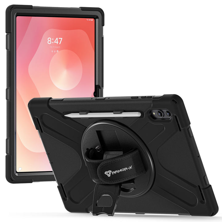 ARMOR-X Samsung Galaxy Tab S11 Ultra SM-X930 / X936 ultra 3 layers shockproof rugged case with hand strap and kick-stand. heavy duty rugged case.