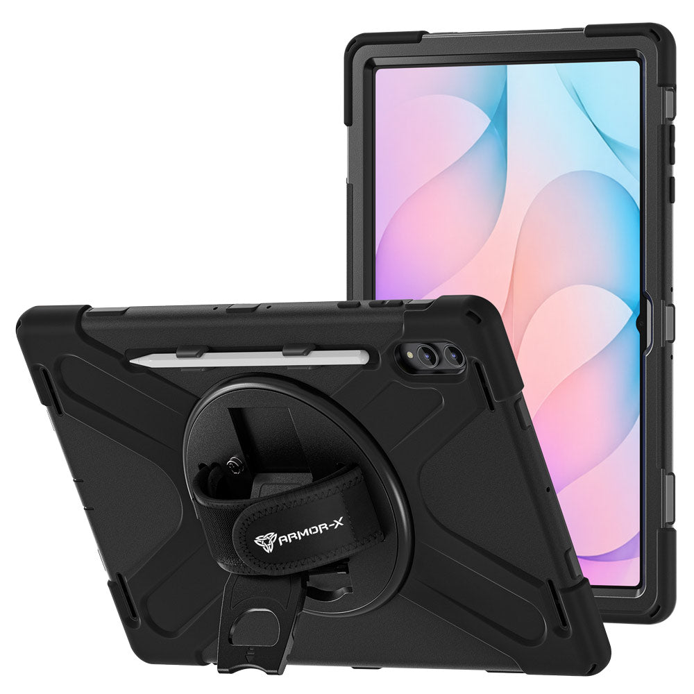 ARMOR-X Samsung Galaxy Tab S12 Ultra SM-X940 / X946 ultra 3 layers shockproof rugged case with hand strap and kick-stand. heavy duty rugged case.