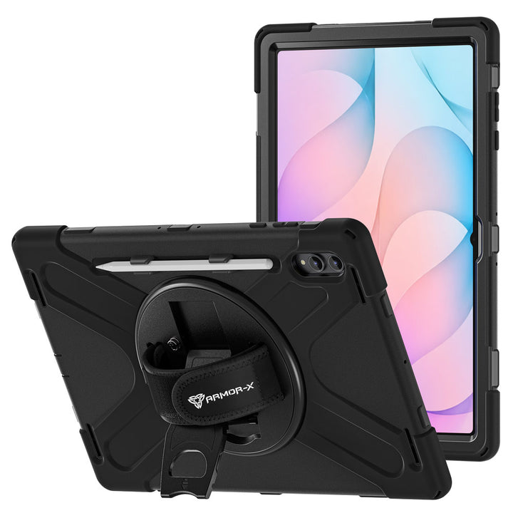 ARMOR-X Samsung Galaxy Tab S12 Ultra SM-X940 / X946 ultra 3 layers shockproof rugged case with hand strap and kick-stand. heavy duty rugged case.