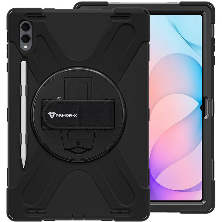 ARMOR-X Samsung Galaxy Tab S12 Ultra SM-X940 / X946 ultra 3 layers shockproof rugged case with hand strap and kick-stand. heavy duty rugged case.