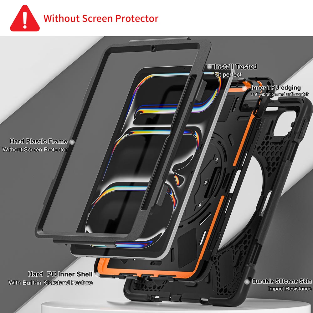 ARMOR-X iPad Pro 13 ( M4 ) shockproof case, impact protection cover with hand strap and kick stand. Ultra 3 layers impact resistant design.