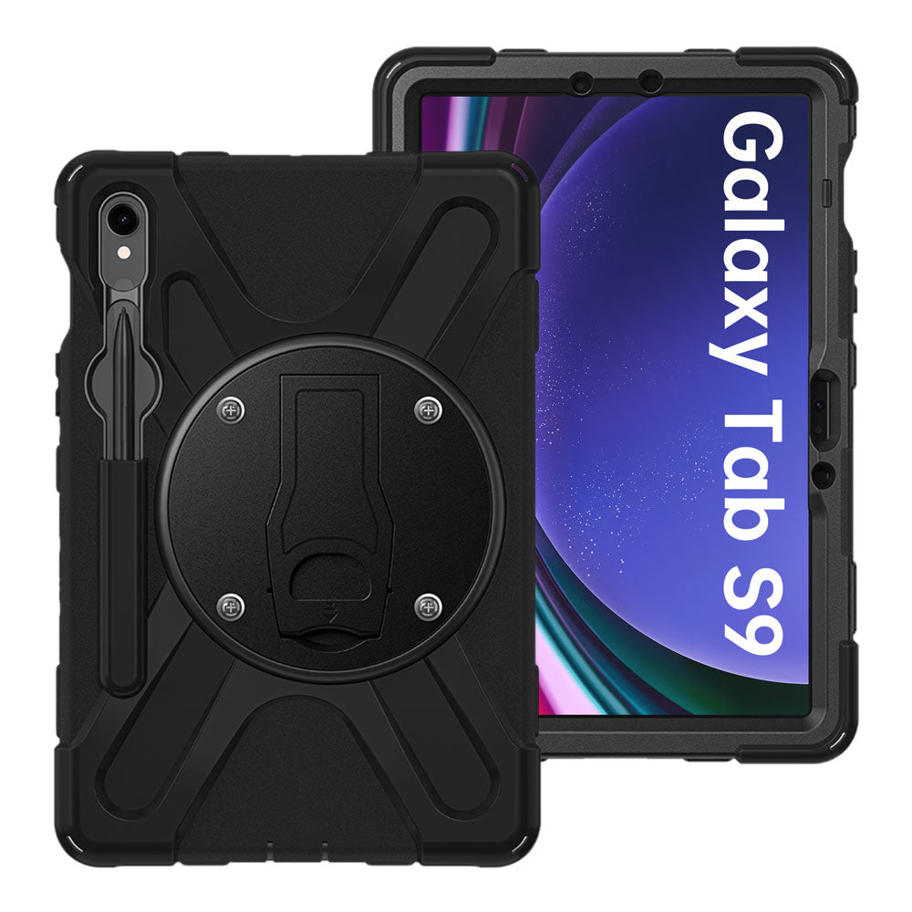 ARMOR-X Samsung Galaxy Tab S9 SM-X710 / X716 / X718 shockproof case, impact protection cover with VESA 75x75mm Mounting Holes & Kick-stand. 