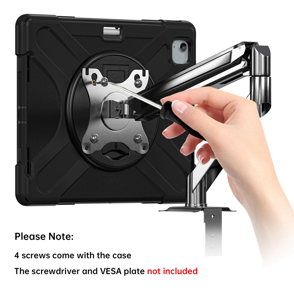 JVN-iPad-A5 | iPad Air 11  ( M2 ) | Ultra 3 Layers Shockproof Rugged Case With VESA 75x75mm Mounting Holes & Kick-stand