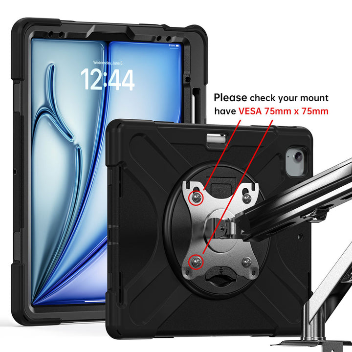 JVN-iPad-A5 | iPad Air 11  ( M2 ) | Ultra 3 Layers Shockproof Rugged Case With VESA 75x75mm Mounting Holes & Kick-stand