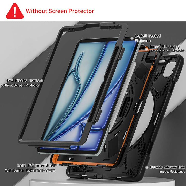 JVN-iPad-A5 | iPad Air 11  ( M2 ) | Ultra 3 Layers Shockproof Rugged Case With VESA 75x75mm Mounting Holes & Kick-stand