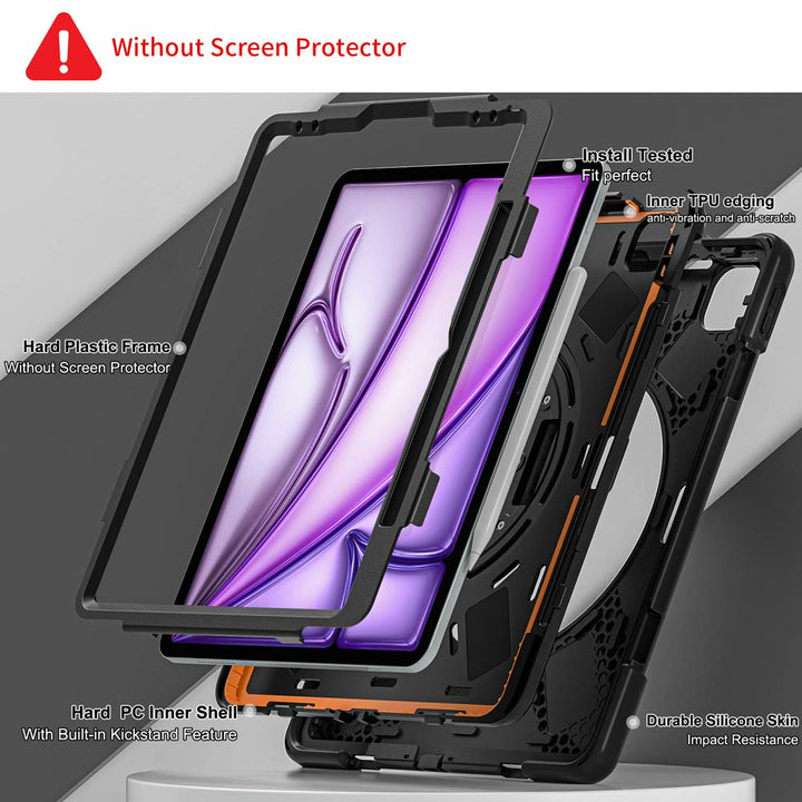 JVN-iPad-A6 | iPad Air 13 ( M2 ) | Ultra 3 Layers Shockproof Rugged Case With VESA 75x75mm Mounting Holes & Kick-stand