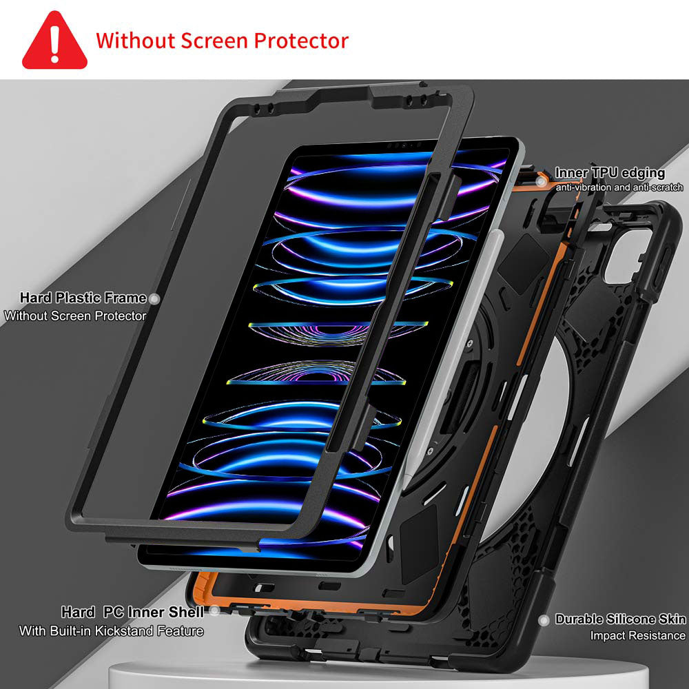 JVN-iPad-A6 | iPad Pro 12.9 ( 3rd / 4th / 5th / 6th Gen. ) 2018 / 2020 / 2021 / 2022 | Ultra 3 Layers Shockproof Rugged Case With VESA 75x75mm Mounting Holes & Kick-stand