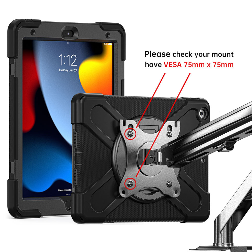 JVN-iPad-N3 | iPad 10.2 (7th & 8th & 9th Gen.) 2019 / 2020 / 2021 | Ultra 3 Layers Shockproof Rugged Case With VESA 75x75mm Mounting Holes & Kick-stand