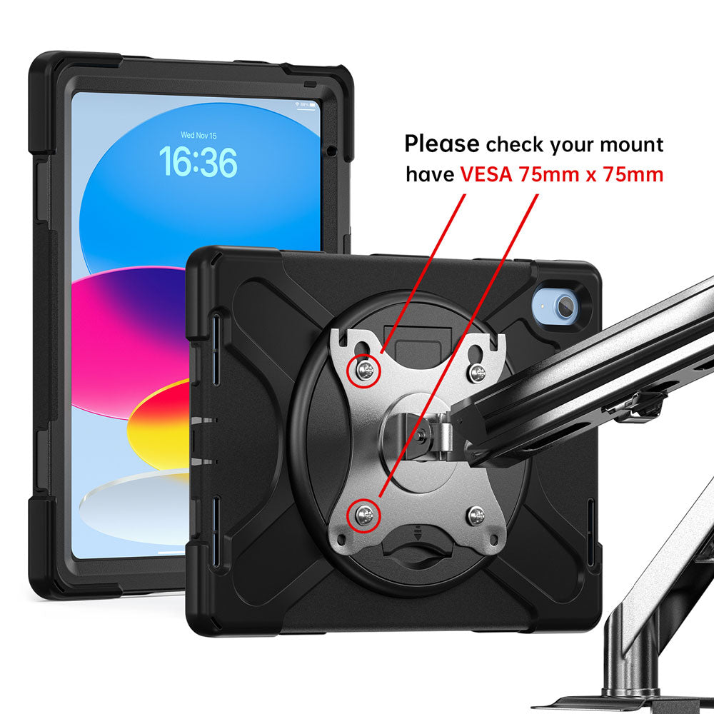 JVN-iPad-N5 | iPad 10.9 (10th Gen.) | Ultra 3 Layers Shockproof Rugged Case With VESA 75x75mm Mounting Holes & Kick-stand