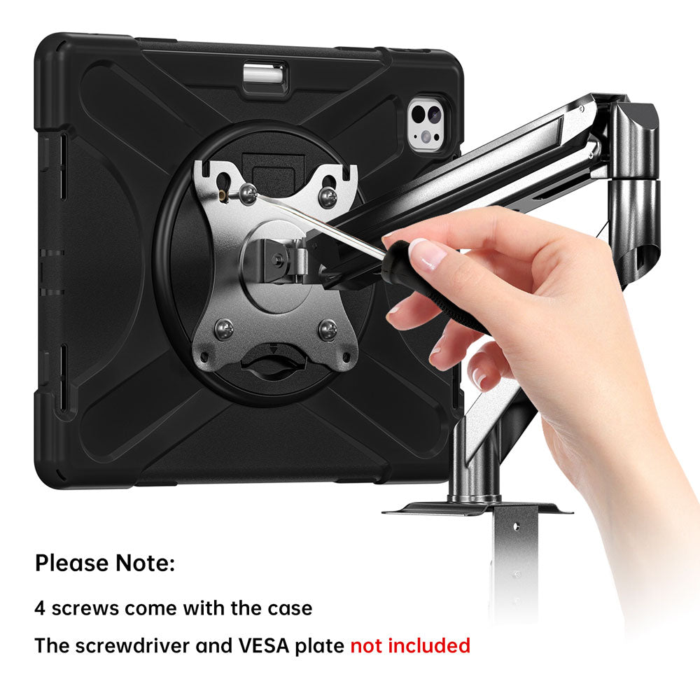 JVN-iPad-PR10 | iPad Pro 13 ( M4 ) | Ultra 3 Layers Shockproof Rugged Case With VESA 75x75mm Mounting Holes & Kick-stand