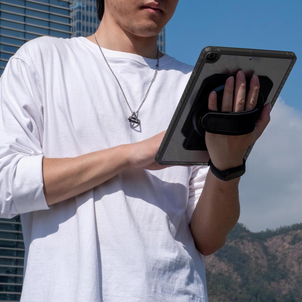 ARMOR-X iPad 10.9 (10th Gen.) case The 360-degree adjustable hand offers a secure grip to the device and helps prevent drop.