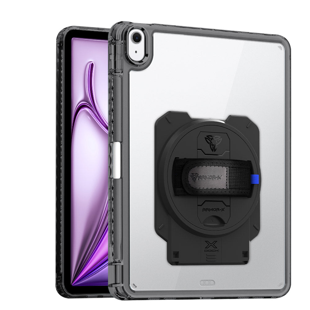 ARMOR-X iPad Air 13 ( M2 ) transparent protective rugged case with X-DOCK modular eco-system.