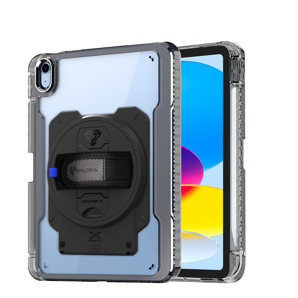 ARMOR-X iPad 10.9 (10th Gen.) transparent protective rugged case with X-DOCK modular eco-system.