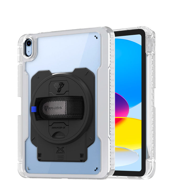 ARMOR-X iPad 10.9 (10th Gen.) transparent protective rugged case with X-DOCK modular eco-system.