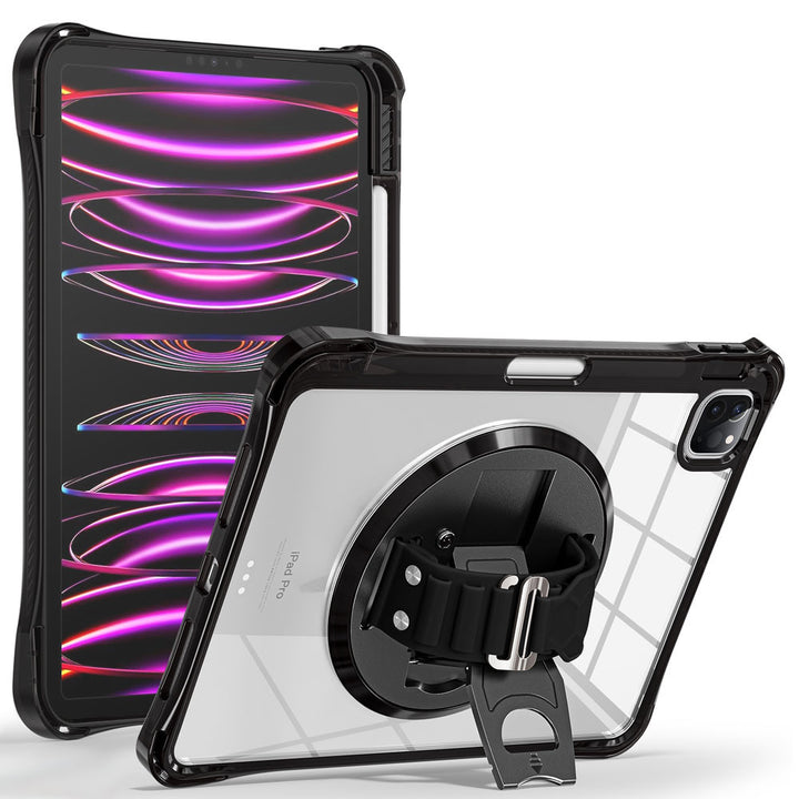 KLN-iPad-A5 | iPad Pro 11 ( 1st / 2nd / 3rd / 4th Gen. ) 2018 / 2020 / 2021 / 2022 | Transparent Protective Case with Hand Strap and Kick-stand