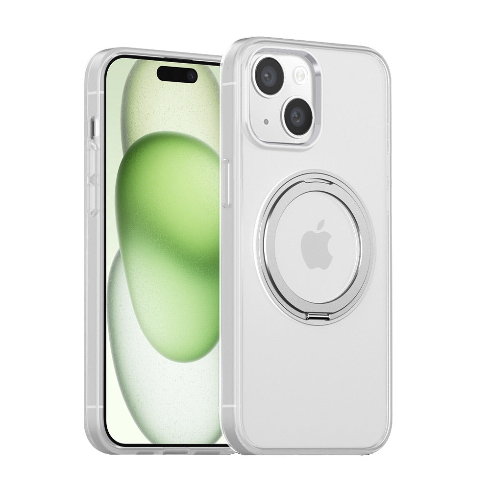 ARMOR-X APPLE iPhone 15 Plus shockproof compact case with rotatable magnetic stand, supports wireless charging.