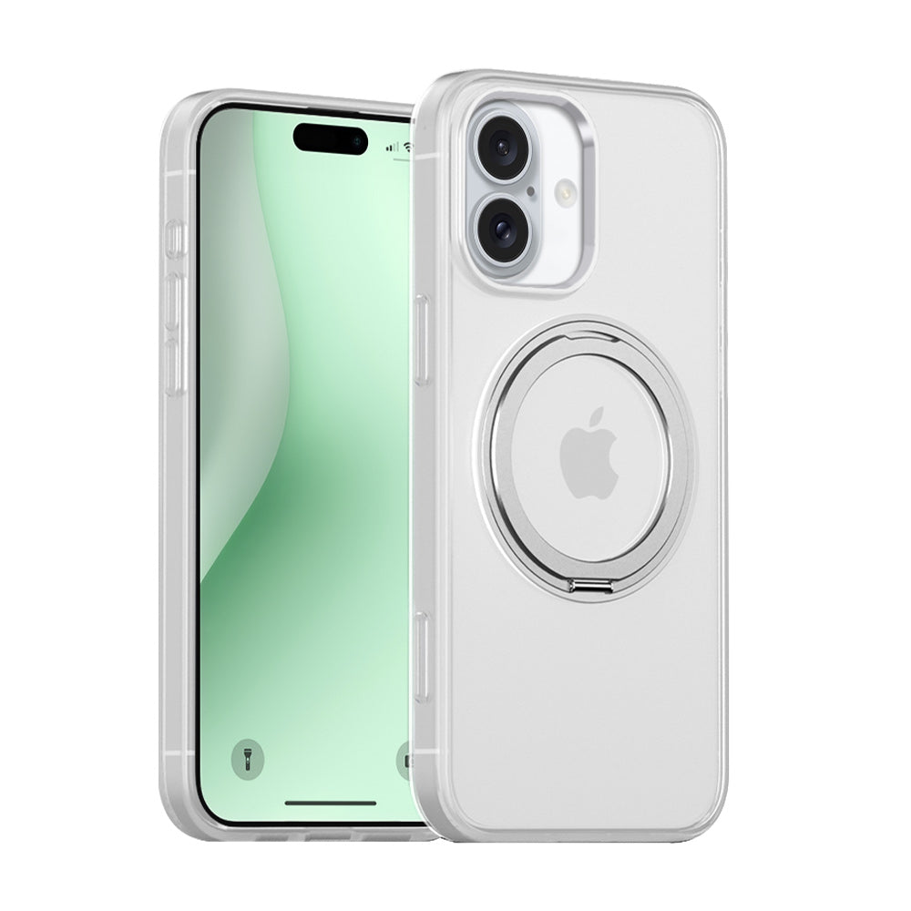 ARMOR-X APPLE iPhone 16 Plus shockproof compact case with rotatable magnetic stand, supports wireless charging.