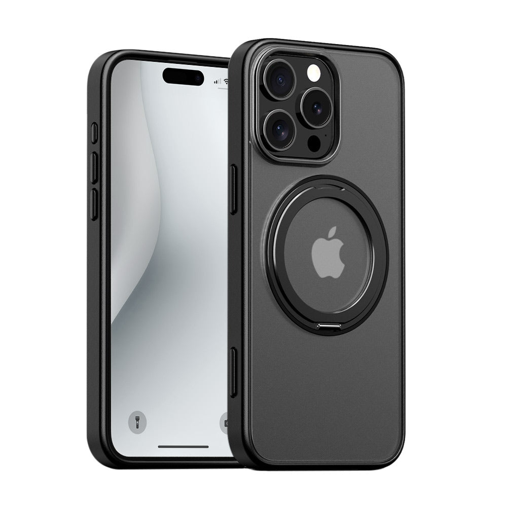 ARMOR-X APPLE iPhone 16 Pro Max shockproof compact case with rotatable magnetic stand, supports wireless charging.