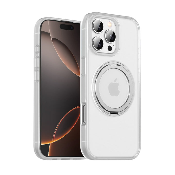 ARMOR-X APPLE iPhone 16 Pro Max shockproof compact case with rotatable magnetic stand, supports wireless charging.