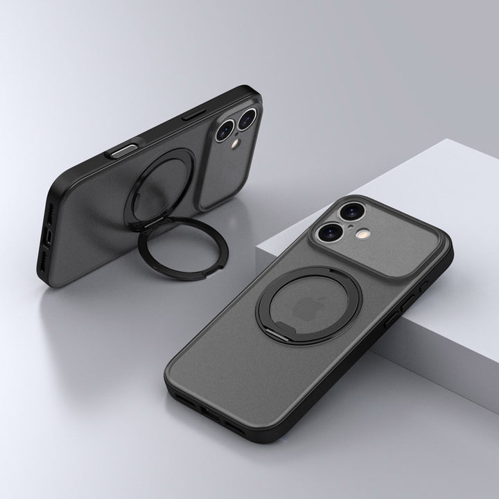 ARMOR-X APPLE iPhone 17 shockproof compact case with rotatable magnetic stand, supports wireless charging.