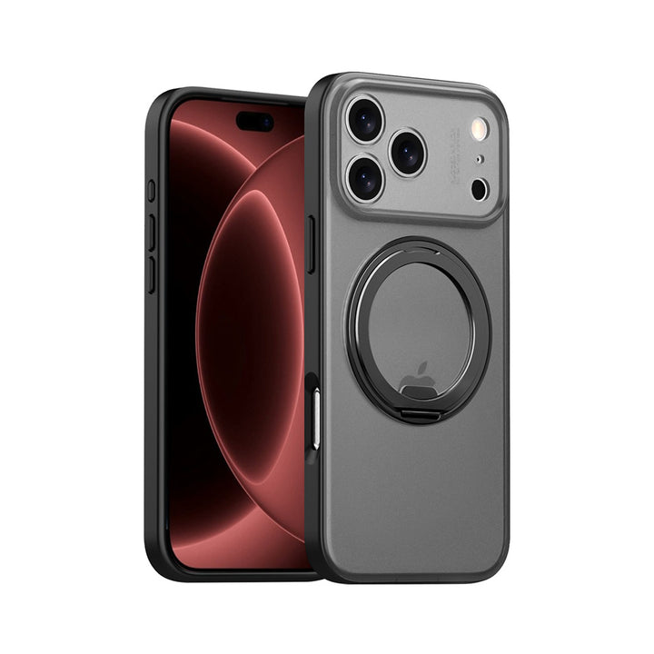 ARMOR-X APPLE iPhone 18 Pro shockproof compact case with rotatable magnetic stand, supports wireless charging.