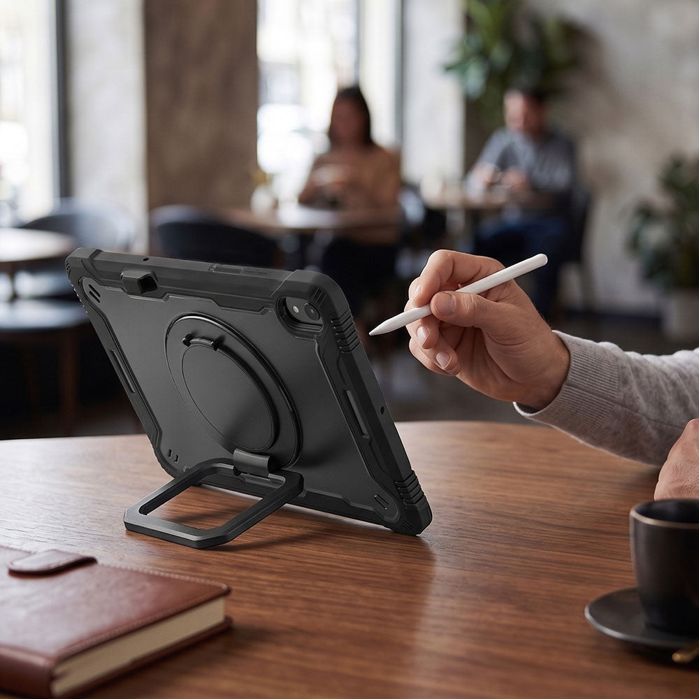 ARMOR-X shockproof case, impact protection cover with folding grip kickstand for comfortable viewing and typing angle.