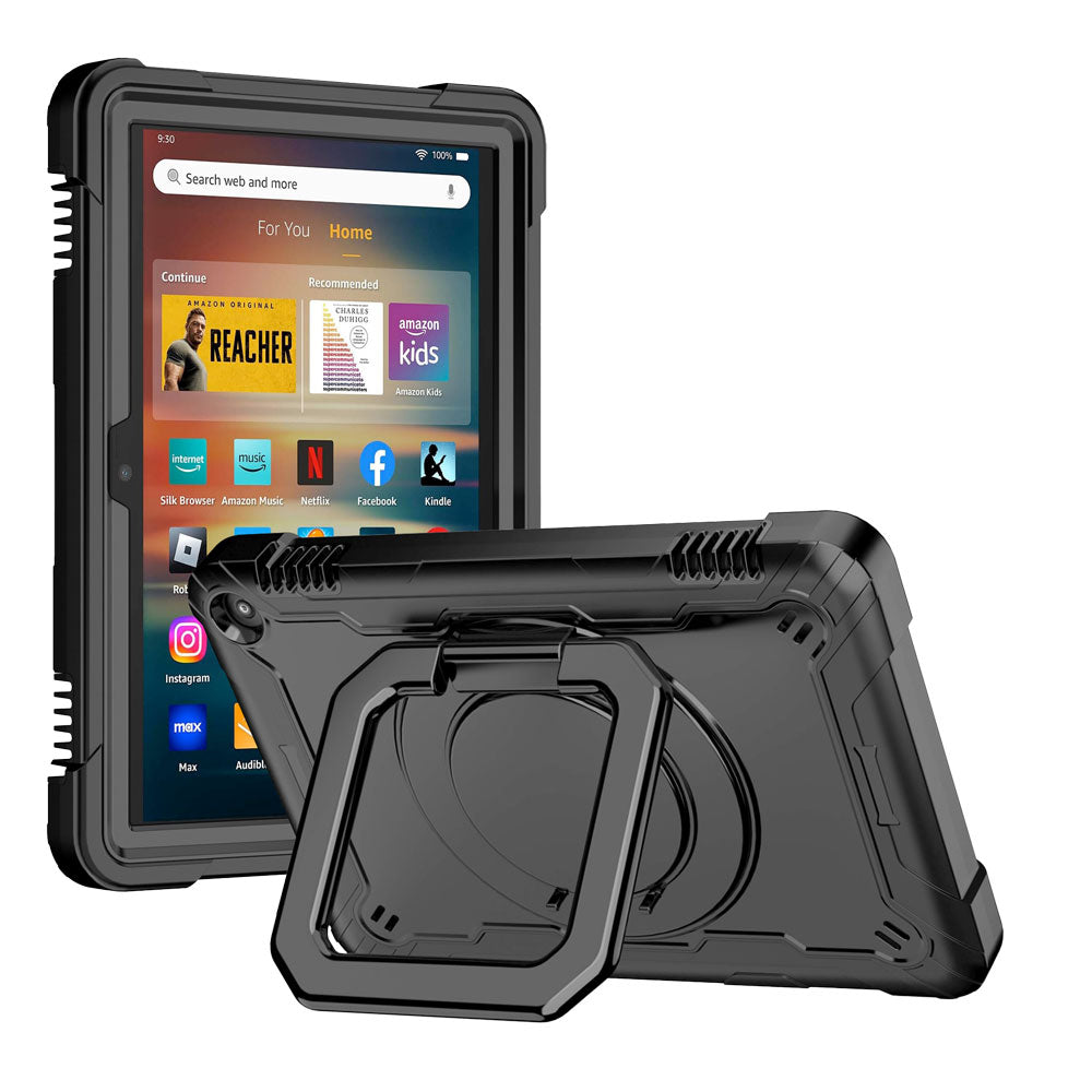ARMOR-X Amazon Fire HD 8 (2022) / (2024) shockproof case, impact protection cover. Rugged case with folding grip kick stand. Hand free typing, drawing, video watching.