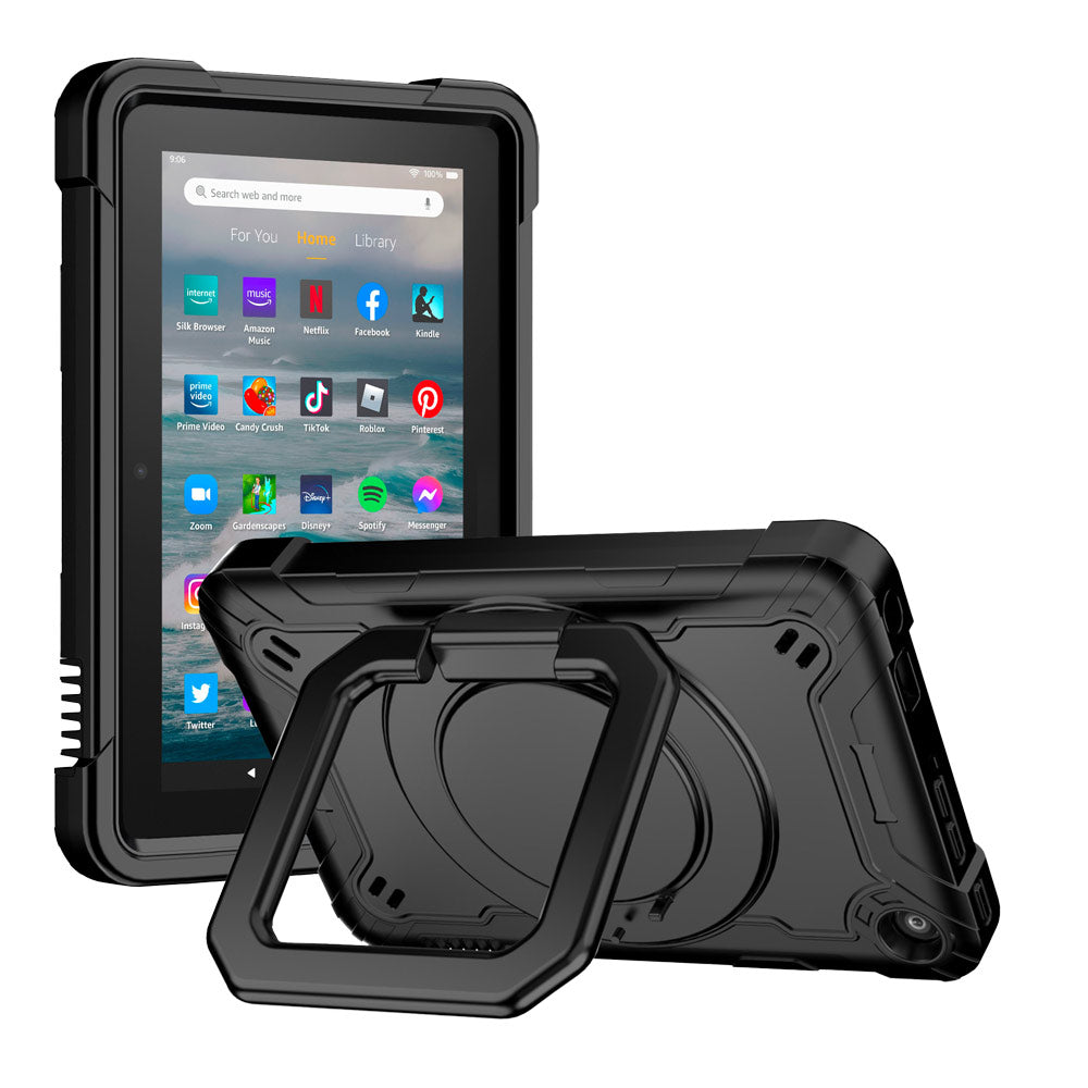 ARMOR-X Amazon Fire 7 (12th generation) 2022 shockproof case, impact protection cover. Rugged case with folding grip kick stand. Hand free typing, drawing, video watching.