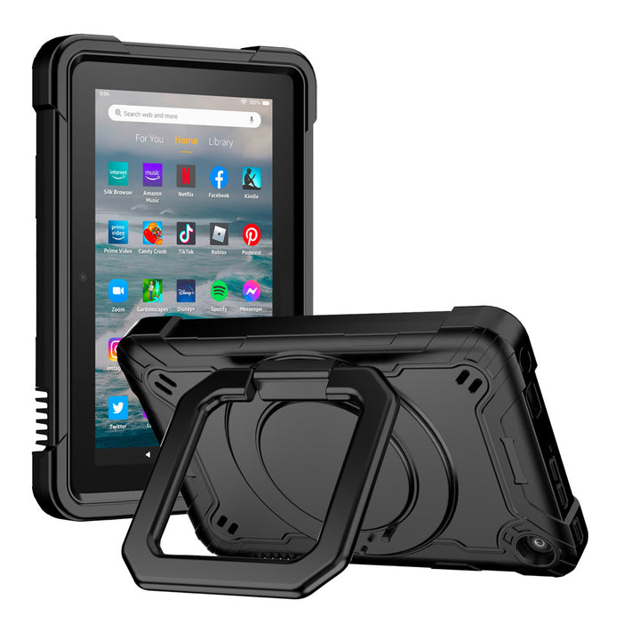 ARMOR-X Amazon Fire 7 (12th generation) 2022 shockproof case, impact protection cover. Rugged case with folding grip kick stand. Hand free typing, drawing, video watching.