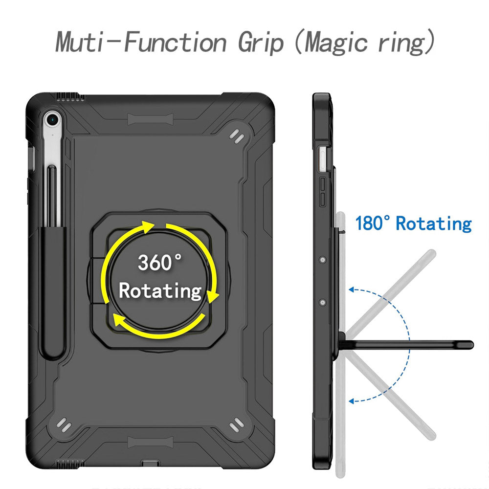 ARMOR-X Samsung Galaxy Tab S10 FE+ S10 FE Plus SM-X620 X626 X628 shockproof case, 360 degree rotating ring handle design for comfortable viewing and typing angle.
