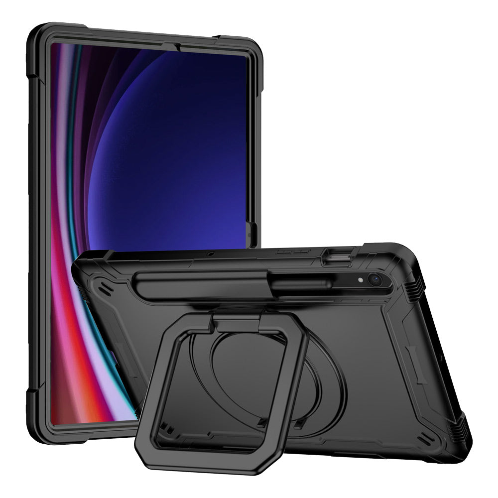 ARMOR-X Samsung Galaxy Tab S9 SM-X710 / X716 / X718 shockproof case, impact protection cover. Rugged case with folding grip kick stand. Hand free typing, drawing, video watching.