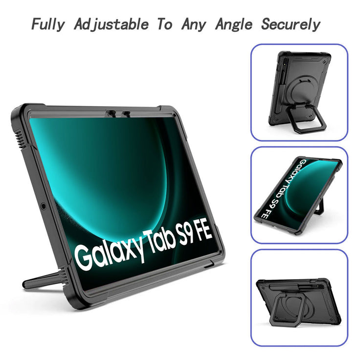 ARMOR-X Samsung Galaxy Tab S9 FE SM-X510 / X516B shockproof case, impact protection cover with folding grip kickstand for comfortable viewing and typing angle.