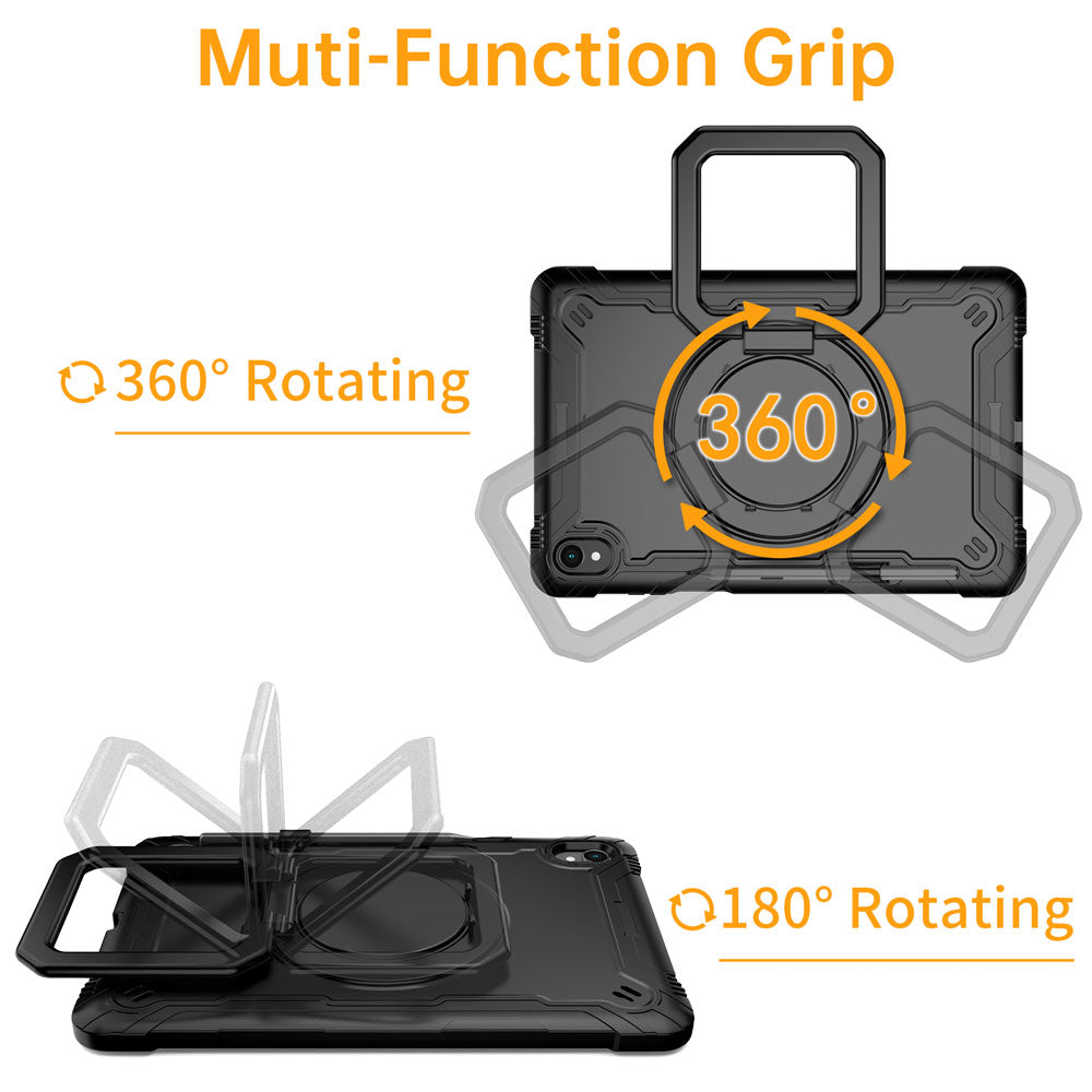 ARMOR-X Samsung Galaxy Tab S11 SM-X730 / X736 / X738 shockproof case, 360 degree rotating ring handle design for comfortable viewing and typing angle.