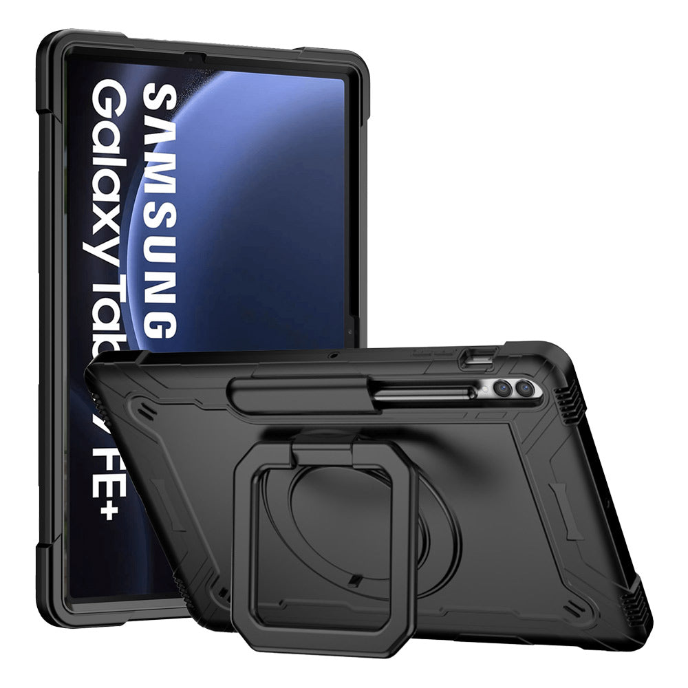 ARMOR-X Samsung Galaxy Tab S9 FE+ S9 FE Plus SM-X610 / X616B shockproof case, impact protection cover. Rugged case with folding grip kick stand. Hand free typing, drawing, video watching.