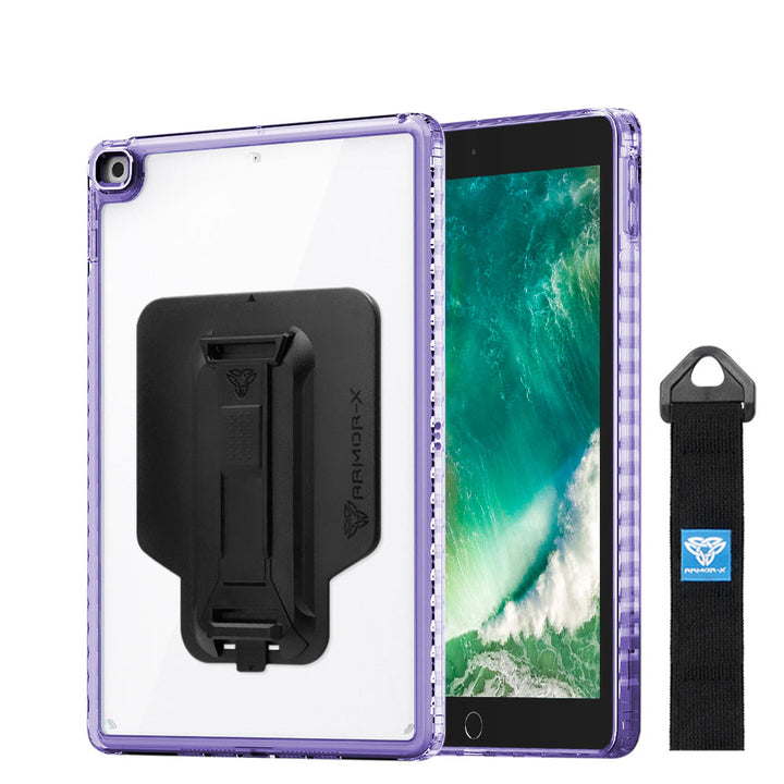 ARMOR-X Apple iPad Pro 10.5 2017 transparent protective rugged case, impact protection cover with hand strap and kick stand and X-Mount. One-handed design for your workplace.