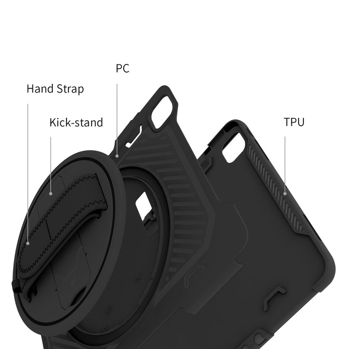 ARMOR-X iPad shockproof case, impact protection cover with hand strap and kick stand. 2 layers impact resistant design.