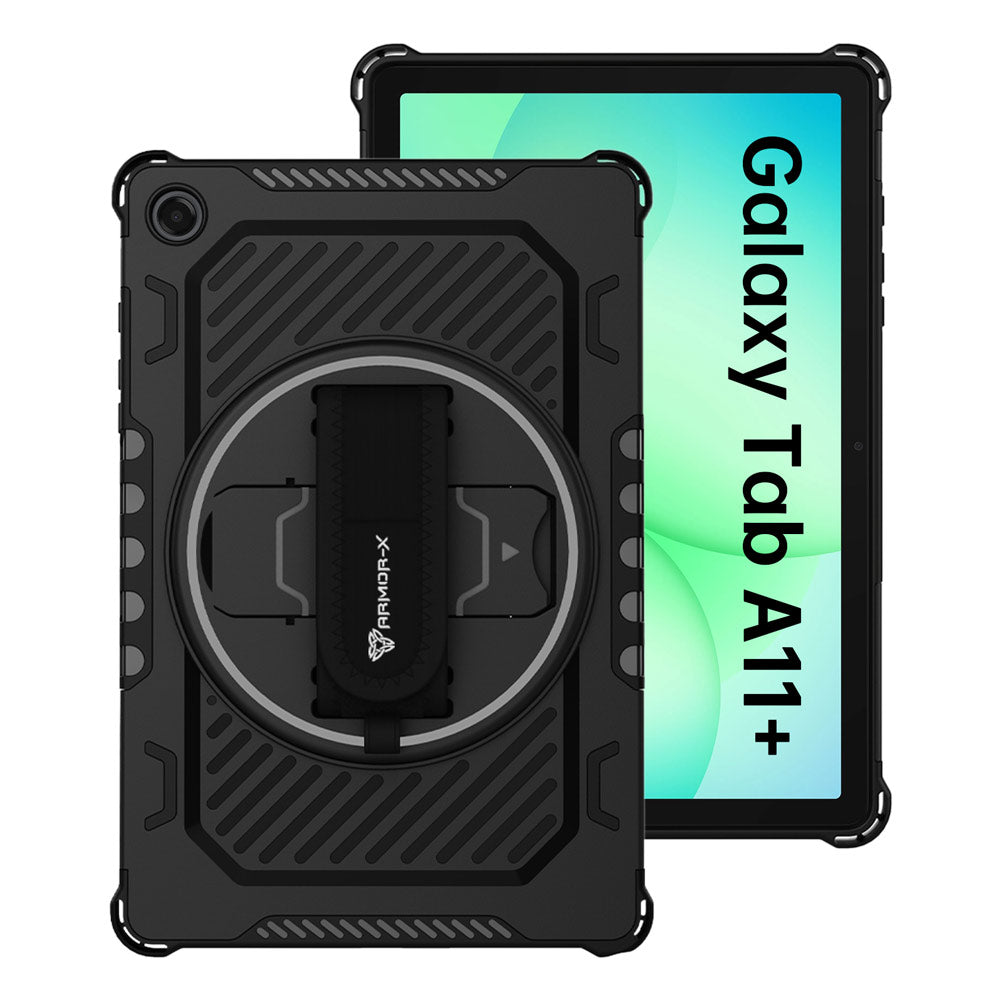 ARMOR-X Samsung Galaxy Tab A9+ A9 Plus ( 11" ) SM-X210 / SM-X215 / SM-X216 shockproof case, impact protection cover with hand strap and kick stand.