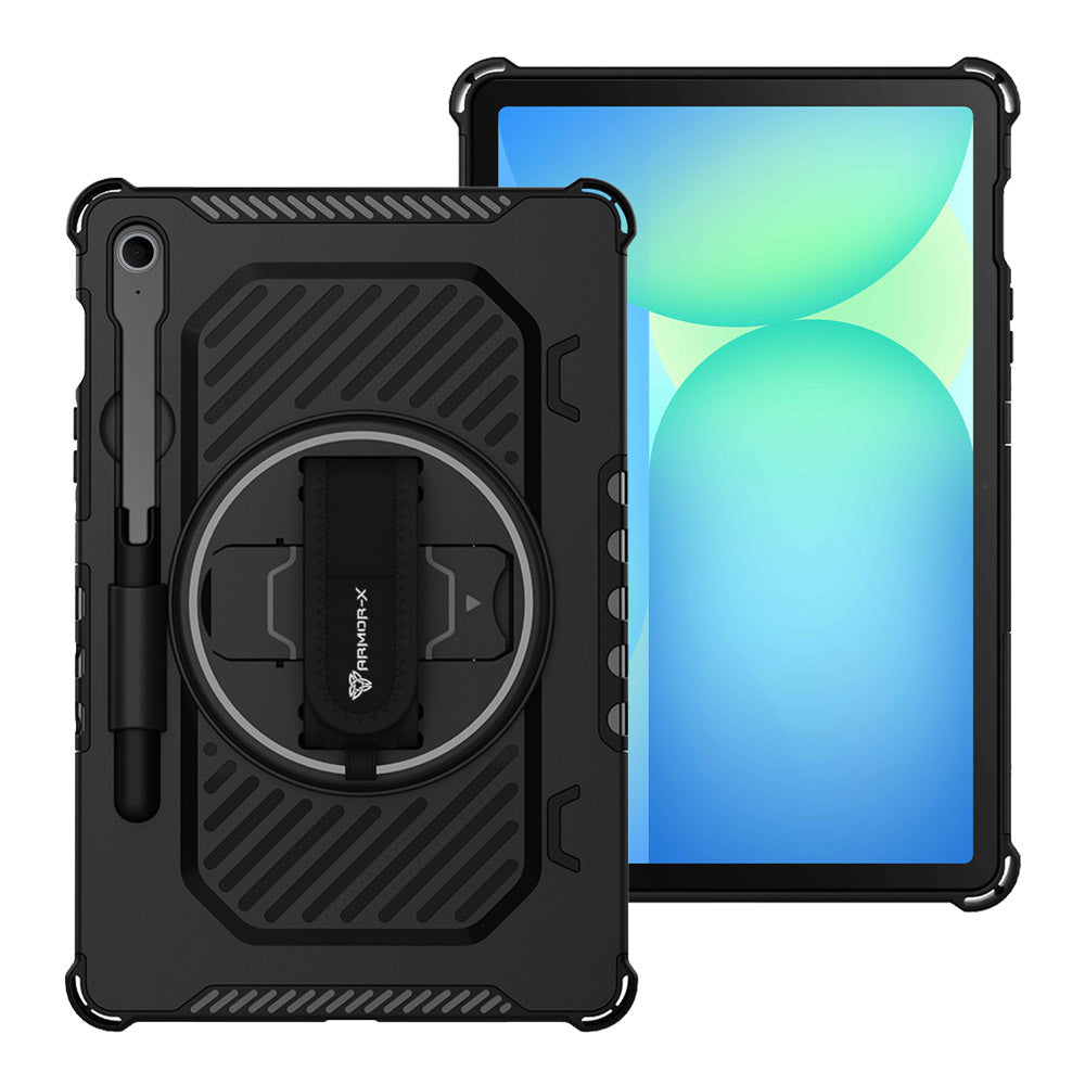 ARMOR-X Samsung Galaxy Tab S10 FE SM-X520 X526 X528 / S10 Lite SM-X400 X406 shockproof case, impact protection cover with hand strap and kick stand.