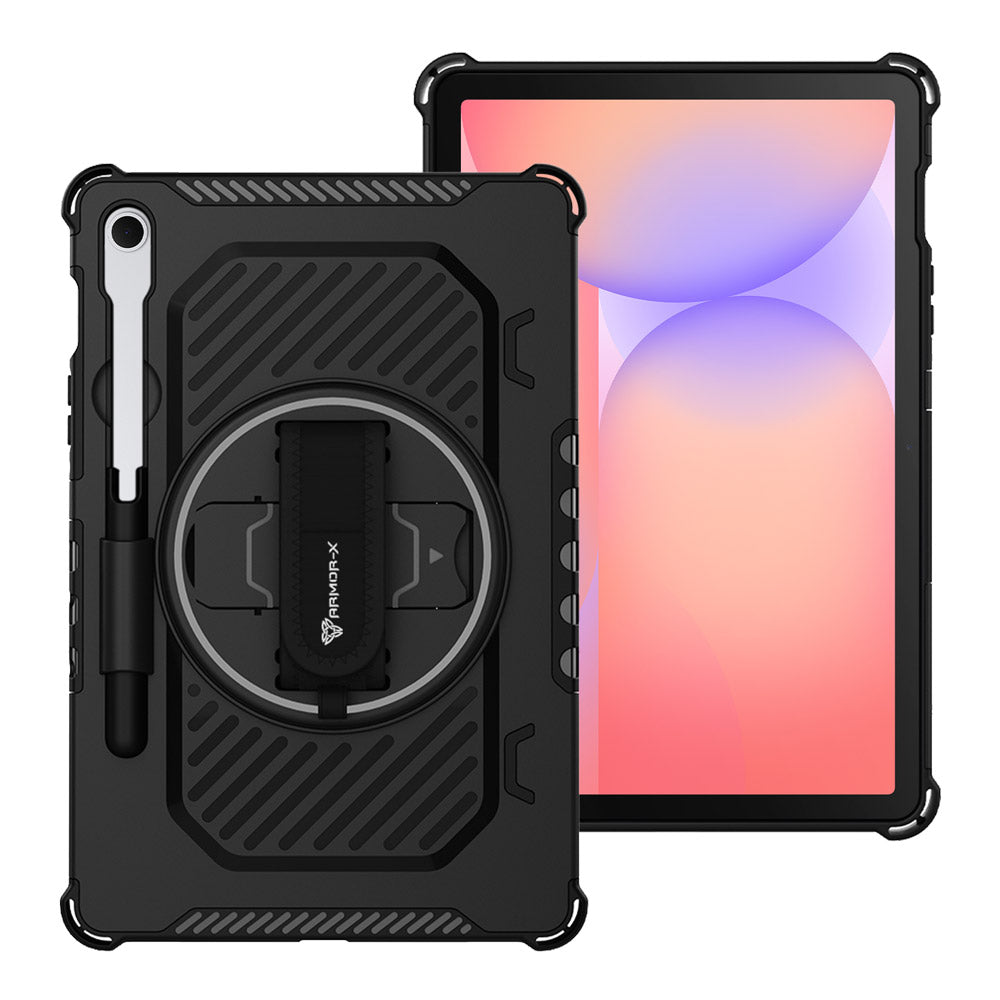 ARMOR-X Samsung Galaxy Tab S10 FE SM-X520 X526 X528 / S10 Lite SM-X400 X406 shockproof case, impact protection cover with hand strap and kick stand.