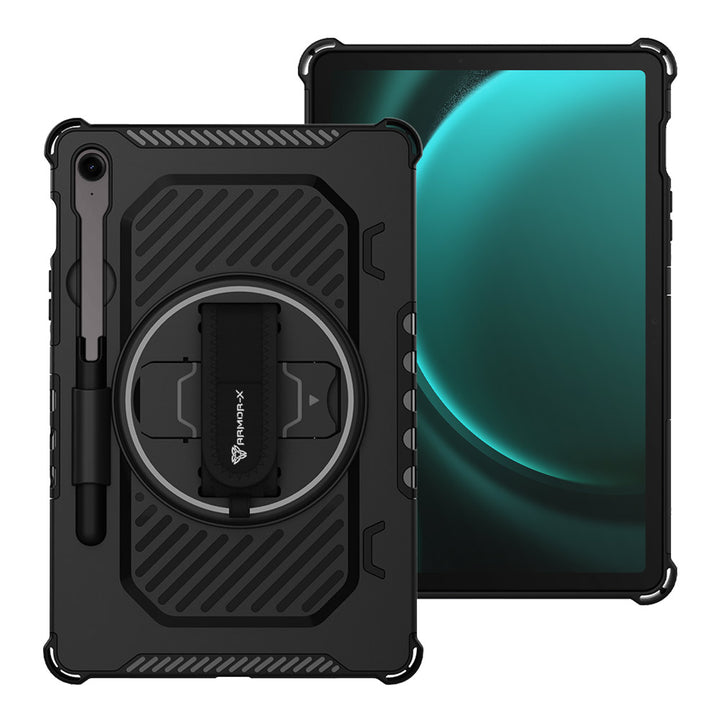 ARMOR-X Samsung Galaxy Tab S9 FE SM-X510 X516 X518 shockproof case, impact protection cover with hand strap and kick stand.