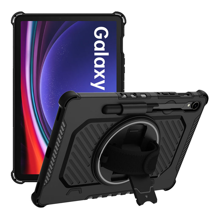 ARMOR-X Samsung Galaxy Tab S9 SM-X710 / X716 / X718 shockproof case, impact protection cover with hand strap and kick stand.