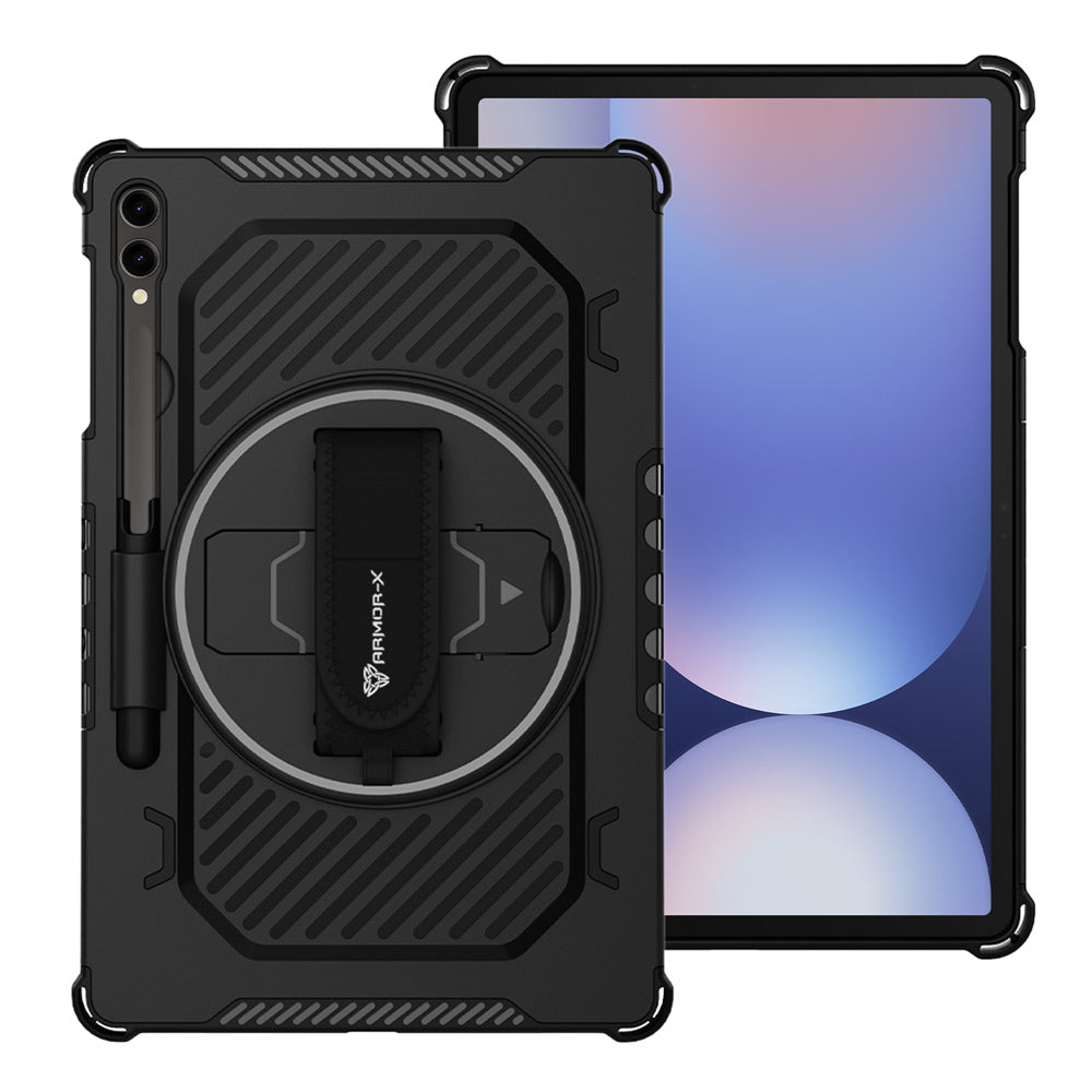 ARMOR-X Samsung Galaxy Tab S10+ S10 Plus SM-X820 / X826B shockproof case, impact protection cover with hand strap and kick stand.