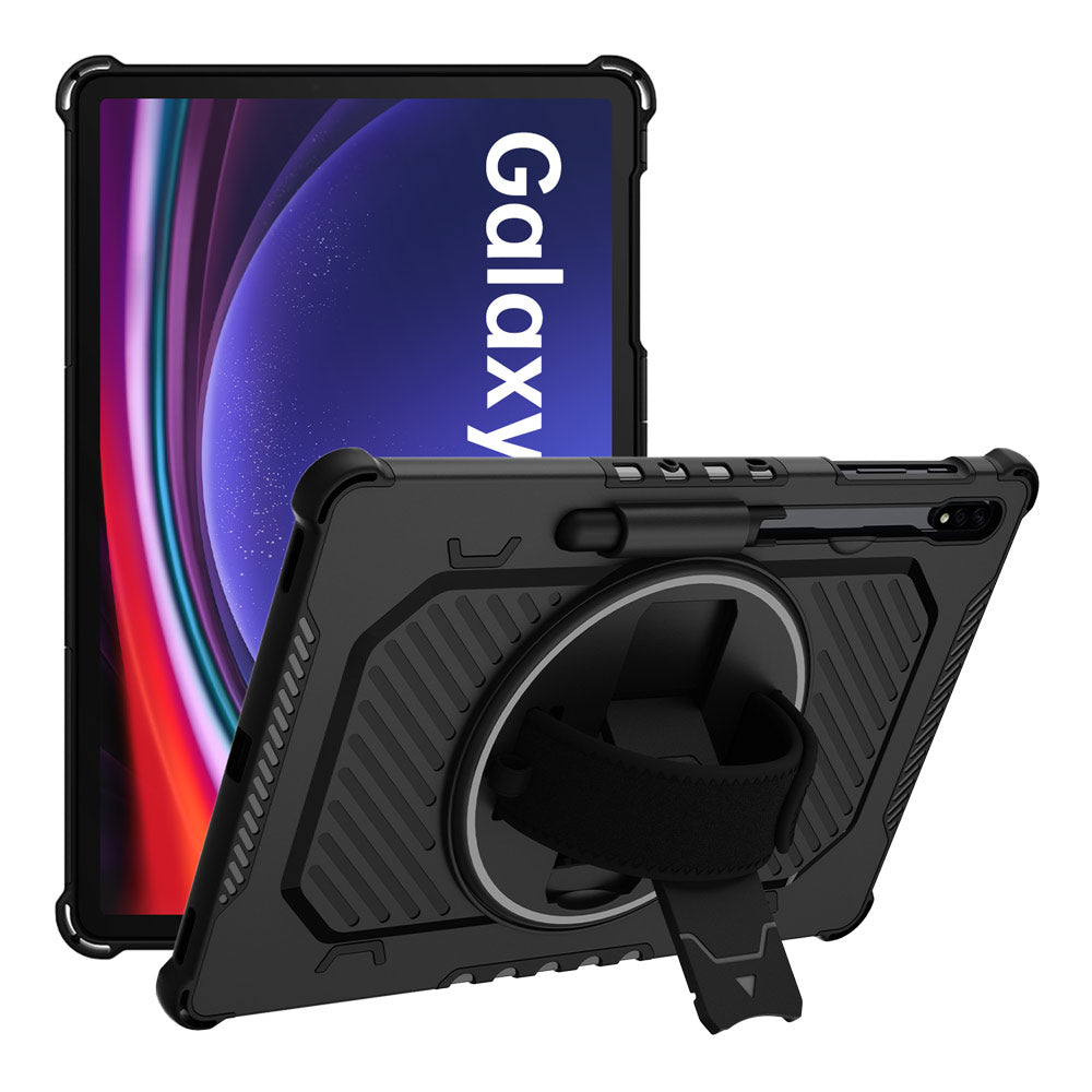 ARMOR-X Samsung Galaxy Tab S10+ S10 Plus SM-X820 / X826B shockproof case, impact protection cover with hand strap and kick stand.