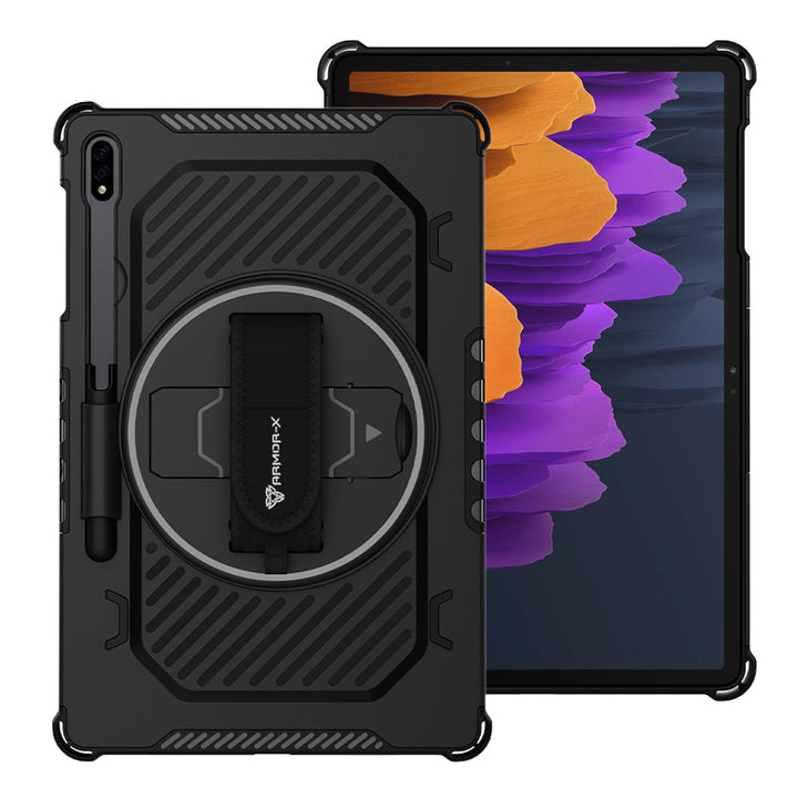 ARMOR-X Samsung Galaxy Tab S7 Plus S7+ SM-T970 / T975 / T976B shockproof case, impact protection cover with hand strap and kick stand.