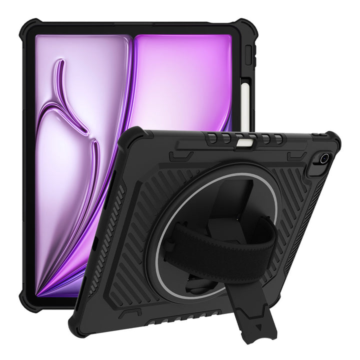 ARMOR-X iPad Air 13 ( M2 ) shockproof case, impact protection cover with hand strap and kick stand.