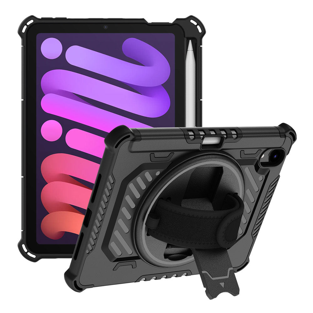 ARMOR-X iPad mini 6 shockproof case, impact protection cover with hand strap and kick stand.