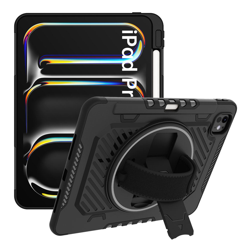 ARMOR-X iPad Pro 11 ( M4 ) shockproof case, impact protection cover with hand strap and kick stand.